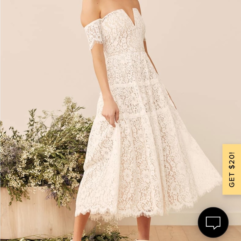 Lulu’s white lace tea length dress